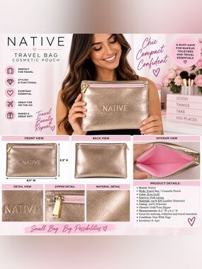 NATIVE TRAVEL COSMETIC BAG – ROSE GOLD (NEW WITH TAGS) A30
